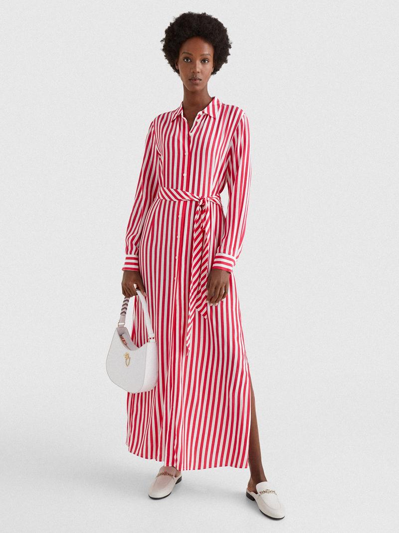 Női Tommy Hilfiger Striped Maxi Dresses Fehér Rózsaszín | HU 129FDN